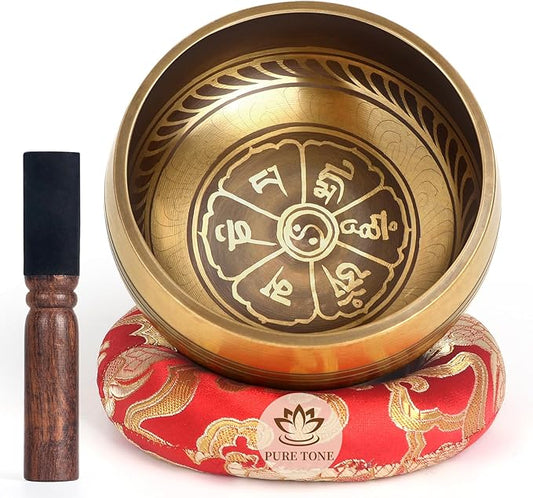 AKLOT HandMade Meditation Singing Bowl: Tibetan Sound Bowl Set with Pure Tone, Sound Bath Bowl with Cushion, Mallet, Spiritual Gift for Chakra Clearing, Mind Healing, Yoga, Prayer, Relaxation (4 Inch)