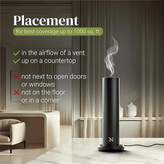 Dynamo Hotel Scent Diffuser – Cold-Air Essential Oil Diffuser for Home & Large Rooms up to 1000 sq ft, App & Manual Control, Hypoallergenic, Includes White Tea Fragrance Sample – Black - Bloomnest