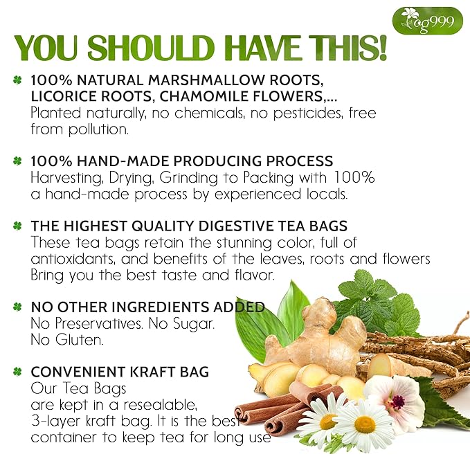 TOG999, Premium Digestive Tea Bags | 40 Count | Herbal Blend with Marshmallow Root, Licorice Root, Chamomile Flower, Ginger, Fennel Seed, Peppermint & Cinnamon – Smooth & Comforting Herbal Tea - Bloomnest