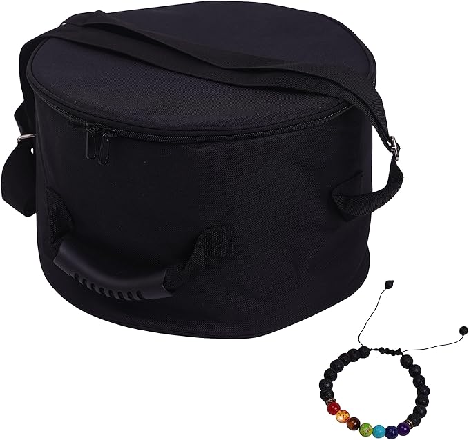 Singing Bowl Carry Case - 12 inch Black Padded Singing Bowl Bag, Sound Bowl Carrier/Crystal Bowl Bag for Storage and Transport - comes with Adjustable Unisex Chakra Bracelet - Bloomnest