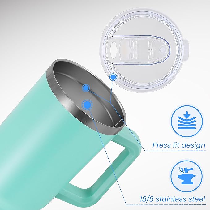DOMICARE 40 oz Tumbler with Handle and Straw, Stainless Steel Tumbler with Lid and Straw, Reusable Vacuum Insulated Cup, Travel Coffee Mug, Mint Green, 4Pack - Bloomnest