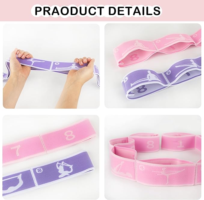 2 Pcs Kids Stretch Bands Dance Stretching Straps for Children Gymnastics Equipment Dance Training Elastic Band for Kids Multi-Loop Numbered Stretch Band for Ballet Cheerleading-8 Loops - Bloomnest