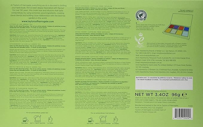 Taylors of Harrogate Assorted Green & Herbal Teas Sampler, Variety Pack Gift Box, Individually Wrapped Bags, 48 Count (Pack of 1), Premium Green & Herbal Teas, Mixed Caffeinated & Caffeine-Free Selection, 48 Teabags