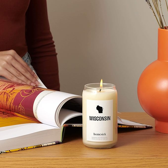 Homesick Scented Candles for Home (Wisconsin) - 13.75 oz Long-Lasting Soy Wax Jar Candle for Women & Men for All Occasions, 60-80 Hours Burn Time - Notes of Butter, Maple & Cranberry - Bloomnest