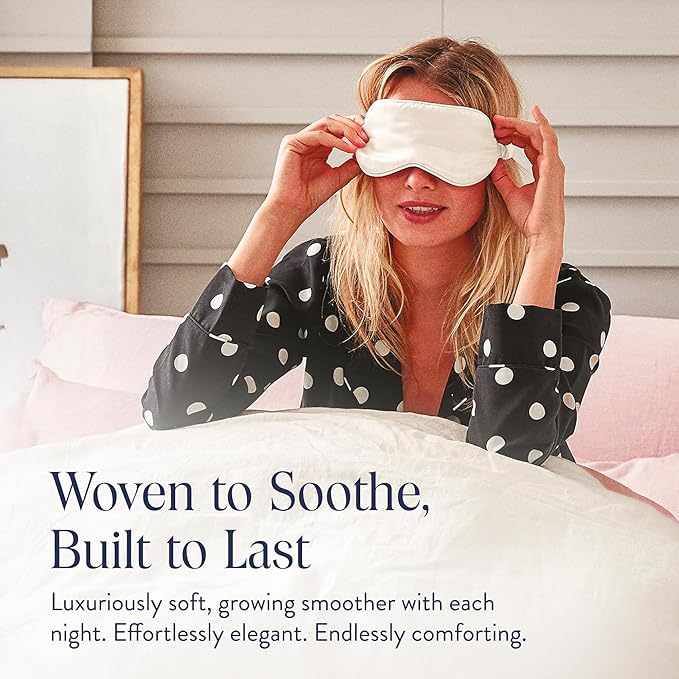 Brooklinen Silk Eye Mask for Sleeping – Ivory, 100% Mulberry Silk Sleep Mask with Soft Elastic Strap, Machine Washable, Breathable & Cool-to-The-Touch – Ideal for Sleeping & Traveling - Bloomnest