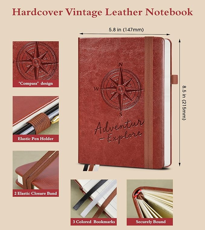 Lined Journal Notebook for Women Men, 160 Pages, A5 Hardcover Vintage Leather Journaling Notebooks for Work, School, Note Taking, Travel, Bible Study, Daily Diary for Writing 5.8"x8.5" (Brown) - Bloomnest