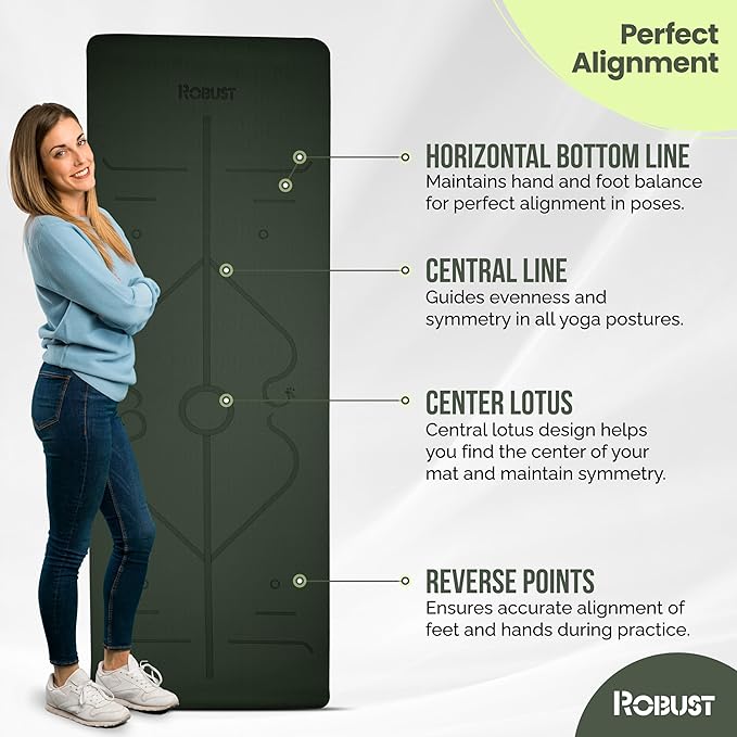 Robust Non-Slip Yoga Mat with Strap, 1/4" Thick TPE Eco-Friendly Workout Mat for Yoga with Position Lines and Texture Surface, Gym Mat for Women, Men, Pilates and Exercises Anti-Tear Sweat-Proof Exercise Mat - Bloomnest