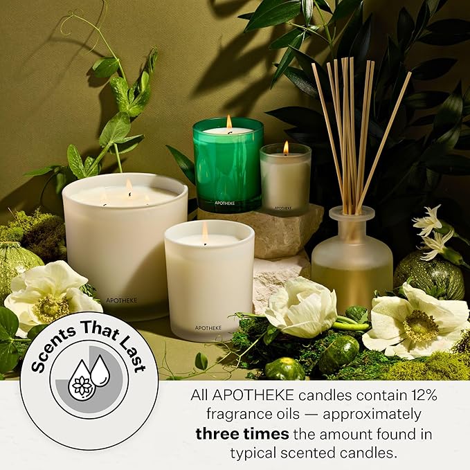 Apotheke 3-Wick Scented Candles for Home, Verdant Garden - 26 oz Soy Wax Jar Candle Gift for Women - Long-Lasting Fragrance with Perfume-Grade Essential Oils - Cedarwood, Jasmine, Fig & Coconut - Bloomnest
