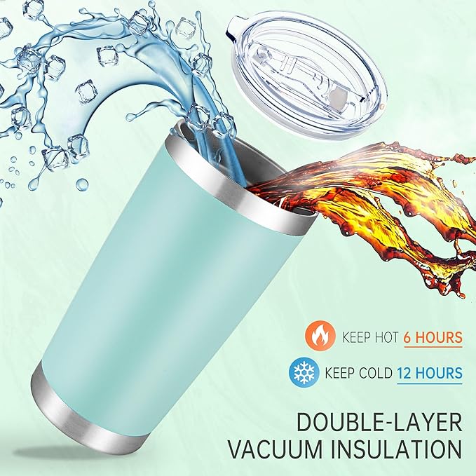 20 oz Tumbler Stainless Steel Tumblers with Lid Double Wall Vacuum Insulated Coffee Mug 20oz Powder Coated Cup for Hot and Cold Drinks, Turquoise, 1 pack - Bloomnest