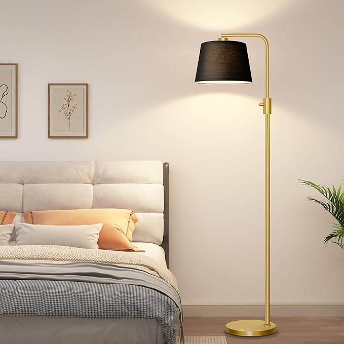 Nintiue Dimmable Gold Floor Lamp, 1000 LM LED Edison Bulb Included, Arc Floor Lamps for Living Room with Black Shade, Modern Standing Lamp Tall Lamps for Living Room Bedroom - Bloomnest