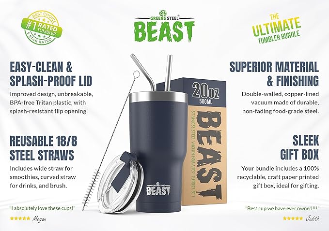 Beast 20 oz Tumbler Stainless Steel Vacuum Insulated Coffee Ice Cup Double Wall Travel Flask (Navy Blue) - Bloomnest