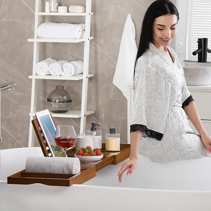 Wooden Bathtub Tray for Luxury Bathroom, Expandable Premium Teak Bath Tray, Adjustable Bath Accessories for Tub, as Unique Housewarming, Holiday, Birthday Gifts - Bloomnest