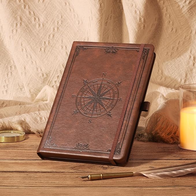 AHGXG Thick Journal Dotted Notebook for Men - 320 Numbered Pages A5 Notebook for Writing, 100gsm Dot Paper, Vintage Leather Hardcover, for Women Work Office School, 5.75'' X 8.38''- Brown - Bloomnest