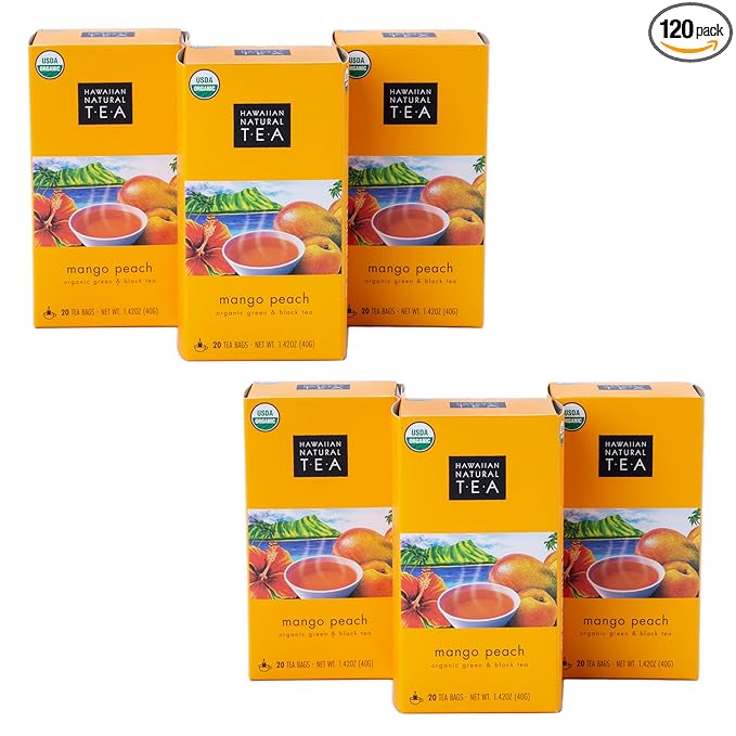 Hawaiian Natural Tea Mango Peach Flavored Organic Tea - Tropical Fruit Green and Black Tea Blend - Perfect Daily Cup & Gift for Special Occasions - 120 Tea Bags - Bloomnest