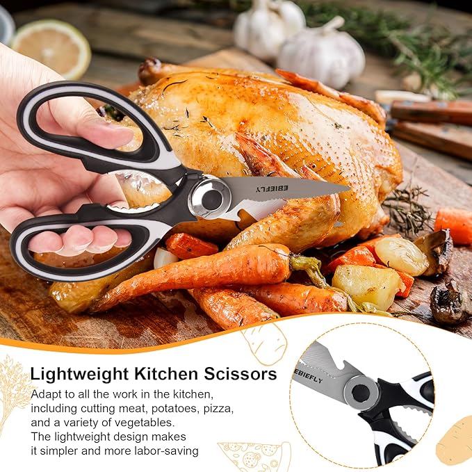 Kitchen Scissors Utility Chopping Scissor Professional Shears for Meat Cutting Sharp Kitchenaid Shears Multipurpose Scissor for Food Outdoor BBQ No Rust + 100 Pcs Plastic Gloves Disposable - Bloomnest