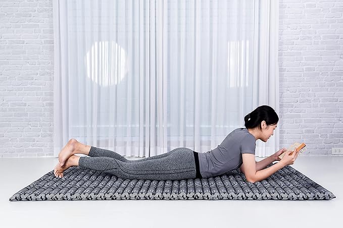 Leewadee - Kapok Roll Mat – Handcrafted Folding Sleep & Relaxation Mattress from Thailand, Ideal as Guest Bed, Camping Mat, Yoga Mat or Traditional Futon, 75 x 39 inches, Black White - Bloomnest