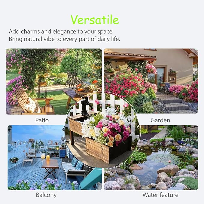 Outdoor Water Fountain，Floor Wooden Rectangular Double-Layer Old-Fashioned Pump Fountain with Flower Box，Plug-in Electric Decorative Hand Pump,Outdoor Water Feature for Garden Patio Backyard - Bloomnest