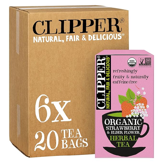 Clipper Tea Strawberry & Elderflower Herbal Tea – Caffeine Free, USDA Organic, Great Hot or Iced – Refreshingly Fruity, Natural, Fair & Delicious – 120 Tea Bags - Bloomnest