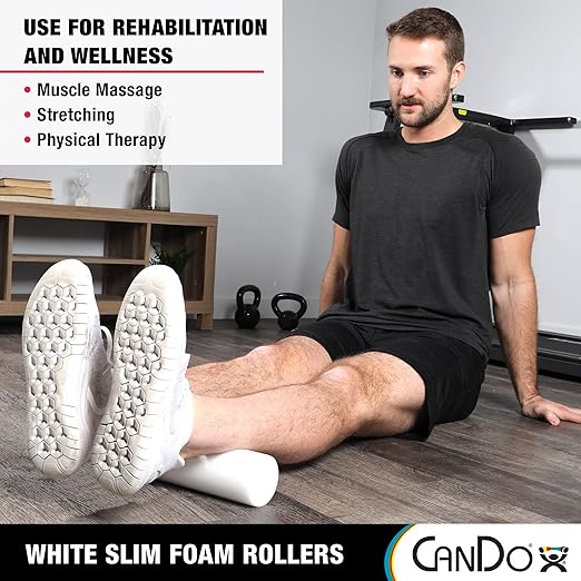 CanDo Slim White PE Foam Rollers for Exercise, Fitness, Muscle Restoration, Massage Therapy, Sport Recovery and Physical Therapy for Home, Clinics, Professional Therapy 3" x 36" Round - Bloomnest