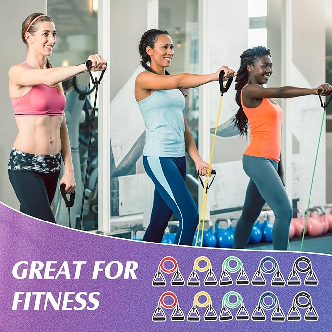 Shappy 10 Pcs Resistance Bands with Handles Exercise Stretch Bands for Exercise Woman Man Training Physical Therapy Workouts Fitness - Bloomnest