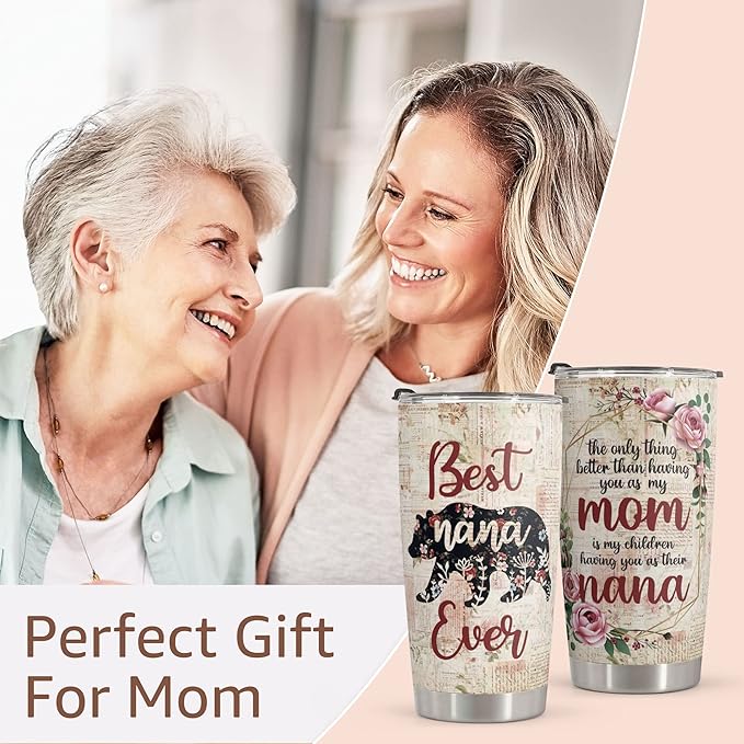 Macorner Mothers Day Gift for Nana & Mom From Daughter, Son for Grandma - Stainless Steel Bear Tumbler 20oz for Women - Bloomnest