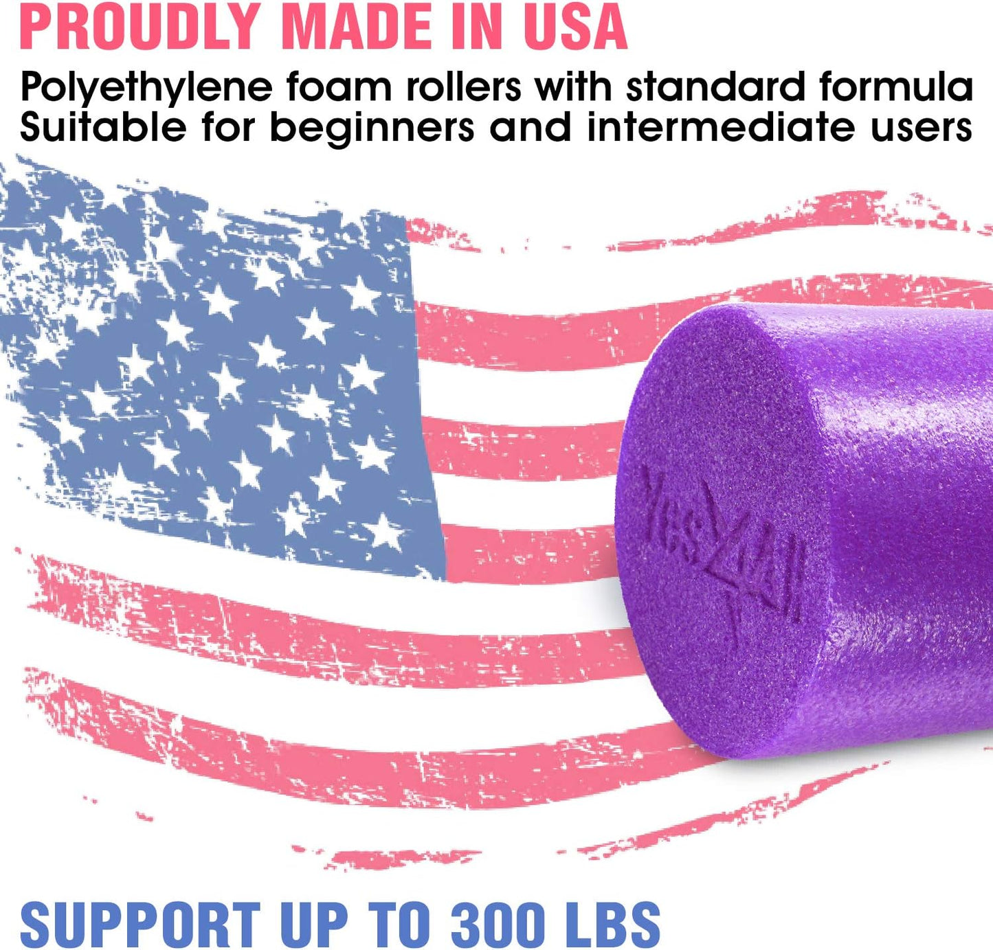 Yes4All Medium Firm Round PE Foam Roller 12, 18, 24, 36 Inches for Pilates, Yoga, Stretching, Balance & Core Exercises