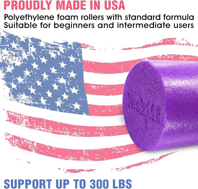 Yes4All Medium Firm Round PE Foam Roller 12, 18, 24, 36 Inches for Pilates, Yoga, Stretching, Balance & Core Exercises - Bloomnest
