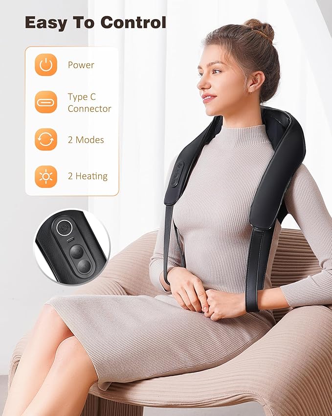 Neck and Shoulder Massager with Heat, Cordless Back and Neck Massager, Upgraded Graphene Heating, 4D Shiatsu Deep Kneading Massage for Shoulder, Back,Leg,Pain Relief, Portable Gifts for Dad Mom Friend - Bloomnest