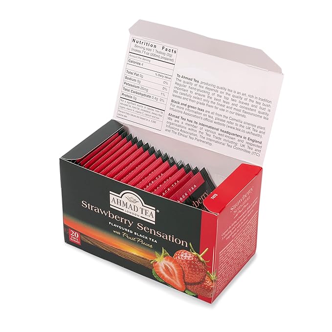 Ahmad Tea Strawberry Sensation Black Tea, 20-Count Boxes (Pack of 6) - Bloomnest
