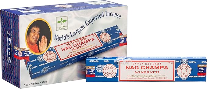 EARTH Satya Nag Champa Premium Incense Sticks 15 GMS (Pack of 12) (Green Certified) - Naturally Hand Rolled Agarbatti- Perfect for Worshipping, Church, Aroma Therapy, Relaxation, Positivity,Yoga Earth
