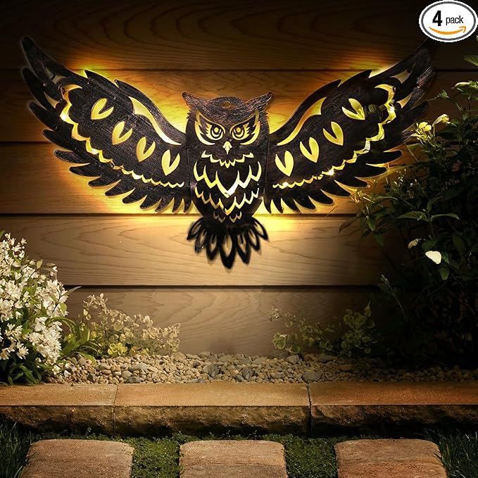 Mothers Day Gifts for Women Solar Metal Wall Art Decor Lights Owl Hanging Outdoor Solar Garden Decor Lights Porch Patio Yard Decorative Warm Gifts for Women Mom - Bloomnest