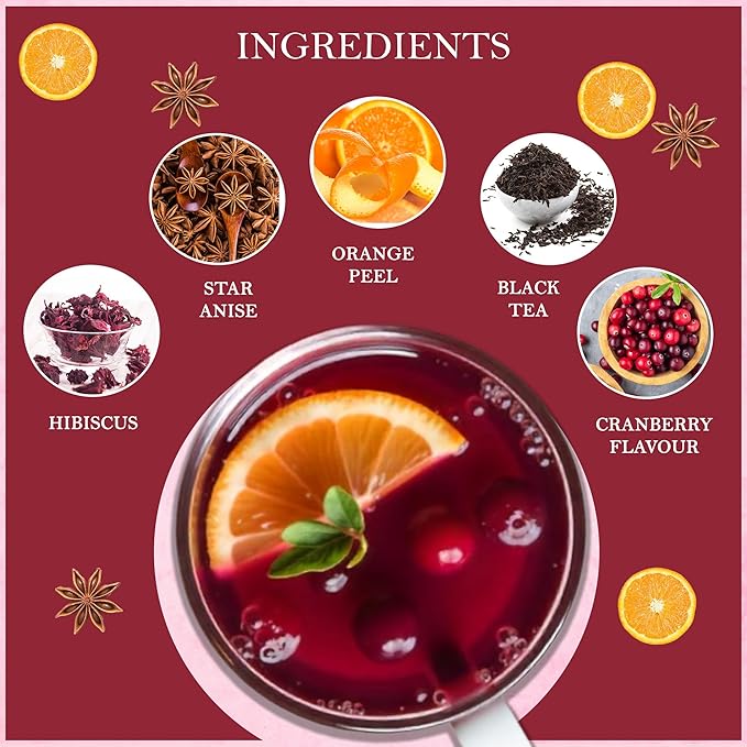 Tealeaf & Co. Cranberry Orange Black Tea Bags Blended with Fresh Herbs and Spices - Organic Black Tea Bags with Orange Peel, Star Anise & Hibiscus - Low Caffeine - Gluten Free - 50 Teabags - Bloomnest