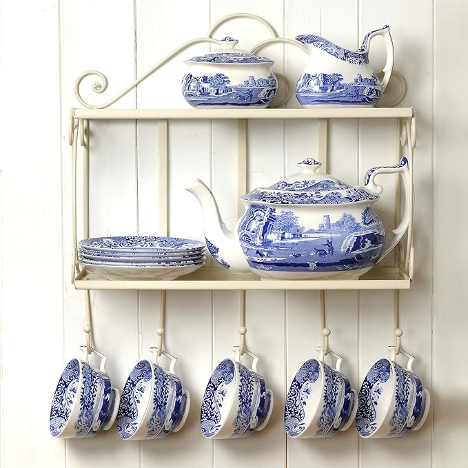 Spode Blue Italian Teapot with Infuser - 40 oz Countryside-Inspired Ceramic Teaware for Afternoon Tea, Earthenware Brunch Tableware, Vintage-Inspired Tea Party Hosting - Bloomnest