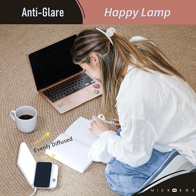 Light Therapy Lamp with Wireless Phone Charger Pad, 2 in 1, 10,000 Lux Bright White UV-Free LED, Anti-Glare, 5 Adjustable Brightness, Sunlight Lamp with Timer, Energy Booster - Bloomnest