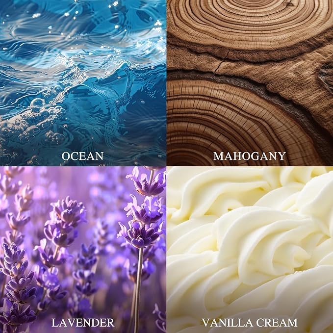 AROIC 4 Pack Car Air Freshener, Wooden Lid Essential Oil Car Diffuser, Natural Long Lasting Scent for Auto Interior, Mothers Day Gifts for Mom Women - Mahogany/Lavender/Ocean/Vanilla Cream - Bloomnest
