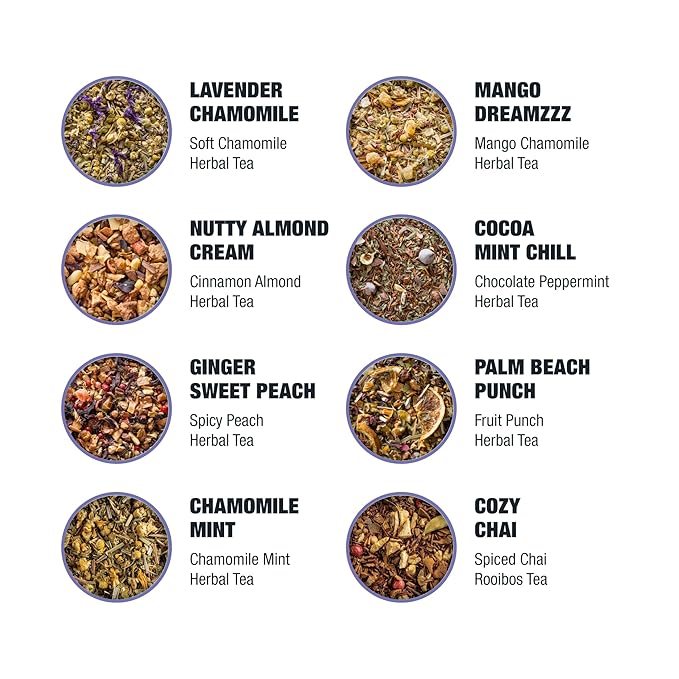 Tiesta Tea - 8 Herbal & Rooibos Sampler Dry Flight Set, Loose Leaf, No Caffeine, Makes Hot and Iced, Assorted Tea Sets with Herbal, Chai, Fruit Blends & More, 8 Resealable Sample Pouches - Bloomnest