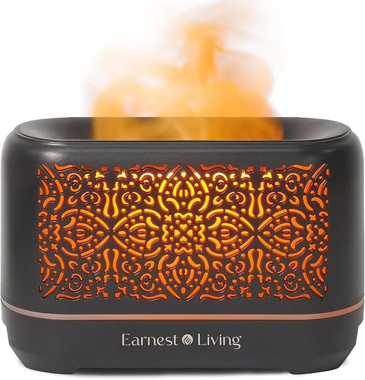 Earnest Living Essential Oil Diffuser Classic Flame Diffuser 200ml Timers Night Lights and Auto Off Function Home Office Humidifier Aromatherapy Diffusers for Essential Oils Black