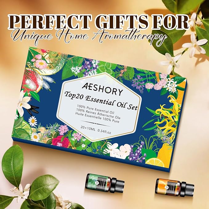 Natural Essential Oils Gift Set, 20 x 10ML Essential Oil for Diffuser, Humidifiers, Skin Care, Massage, Fragrance Oil for Candle & Soap Making, Lavender, Eucalyptus, Tea Tree More Aromatherapy Oil - Bloomnest