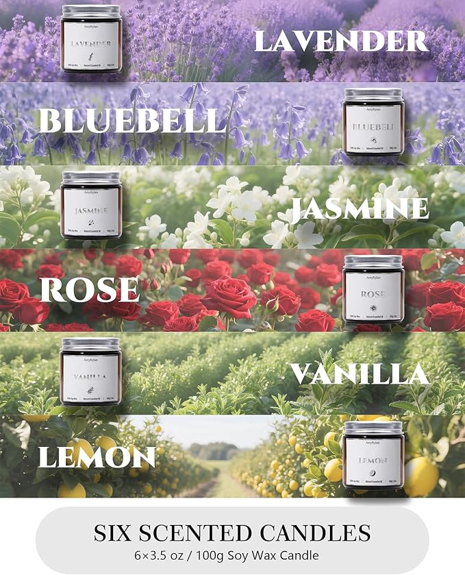6 Pack Non-Toxic Soy Wax Scented Candles Gift Set, 21oz 120H Long Burn Time, Amber Jar Candles, Gift for Women Unique, Christmas Birthday Self Care Relaxation Spa Aromatherapy Gifts - Bloomnest