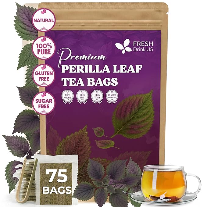 FreshDrinkUS, Premium Perilla Leaf Tea – 75 Tea Bags | 100% Pure Perilla Leaves | Caffeine-Free, Non-GMO, Natural Packaging | Herbal Tea Bags for Daily Enjoyment. Gluten-Free. Sugar-Free. Vegan - Bloomnest