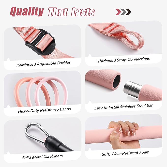 Upgraded Pilates Bar Kit with Resistance Bands Natural Latex for Women & Men, Heavy-Duty Stainless Steel Multifunctional Yoga Pilates Stick for Home Gym Exercise Fitness Equipment Full-Body Workouts - Bloomnest