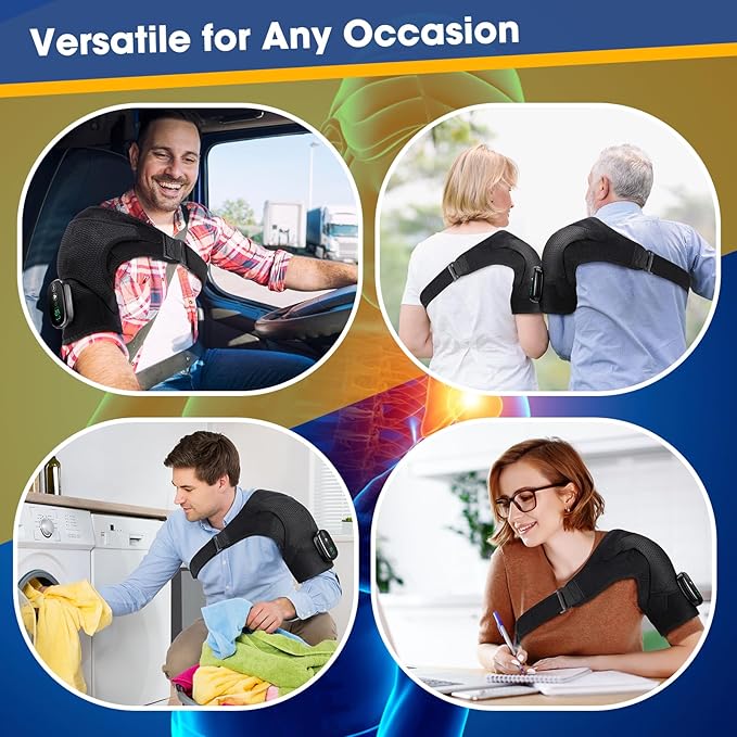 Cordless Shoulder Heating Pad, Shoulder Massager for Pain Relief Deep Tissue,Heated Shoulder Wrap & Brace with 3 Heat & Vibration Modes, Men & Women (Black) - Bloomnest
