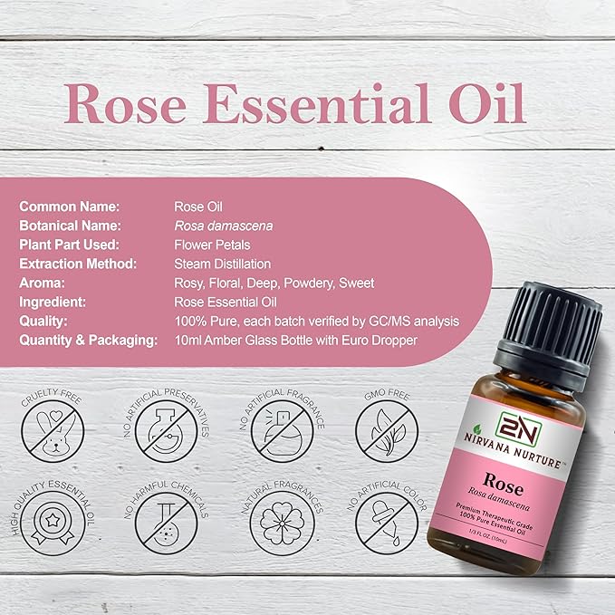 Rose Essential Oil, 100% Pure Undiluted, Aromatherapy Oil for Diffuser, Hair & Skin Care NirvanaNurture