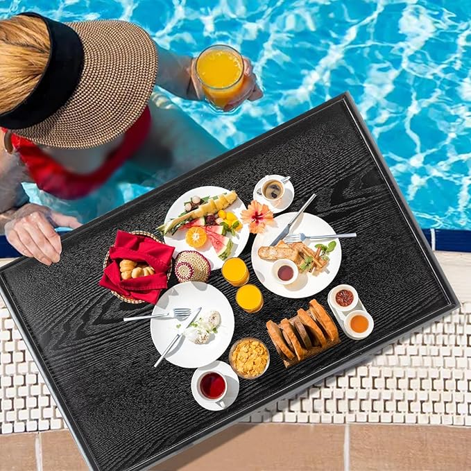 32 x 20 Inches Extra Large Solid Wood Serving Tray for Tea Coffee Table Snack Food Meals Serving Plate Kitchen Party Bar Breakfast Server with Raised Edges Black Wooden Decorative Ottoman Tray - Bloomnest