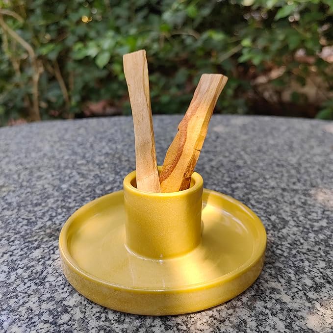 White Sage Incense Holder, Palo Santo Holder, Ceramic Sage Incense Holder and Sage Smudge Bowl for Cleansing, Smudging, and Meditation, Yellow Lestino