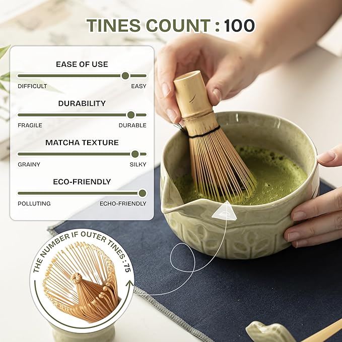 Matcha Whisk Set, 7 PCS Matcha Kit with Matcha Bowl with Spout, Bamboo Matcha Whisk and Scoop, Matcha Accessories & Sifter – Complete Matcha Set for Tea Lovers, Matcha Gift Set (Green) - Bloomnest