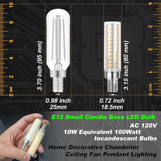 E12 100W Dimmable C7 T6 LED Corn Light Bulbs, 4000K Natural White 1000 Lumen 10W E12 LED Candelabra Light Bulbs for Home Decorative Chandelier Pendant Ceiling Fan Lighting Salt Lamp, 3 Pack - Bloomnest