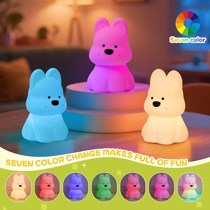 Night Light for Kids, Rechargeable Dimmable Silicone LED Nightlight with 7 Colors, Baby Nursery Night Lamp, Touch Squishy Lamp, Cute Gifts for Girls, Boys, Toddler Room Decor, Dog - Bloomnest