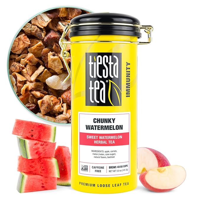 Tiesta Tea - Chunky Watermelon, Loose Leaf, Sweet Watermelon Herbal Tea, Premium Non-Caffeinated Fruit Blend, Makes Hot or Iced & Brews Up to 50 Cups, 5oz Refillable Tin - Bloomnest