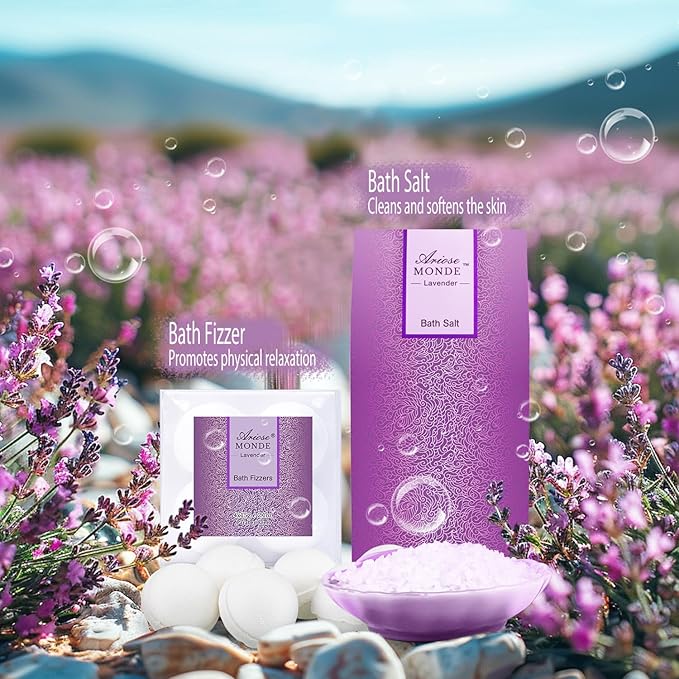 Bath Sets for Women Gift, Bath and Body Gifts Set, Lavender Spa Gift for Self Care Includes Body Lotion, Shower Gel, Bath Salts, Relaxing Bath Sets for Mom, Grandma, Girlfriend, Sister, Friends - Bloomnest